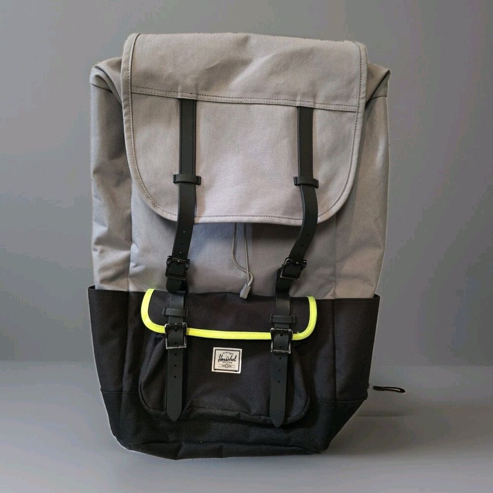 Herschel Backpack Retreat Pro 22L Black Gray Neon Yellow Trim Commuter Pack EUC